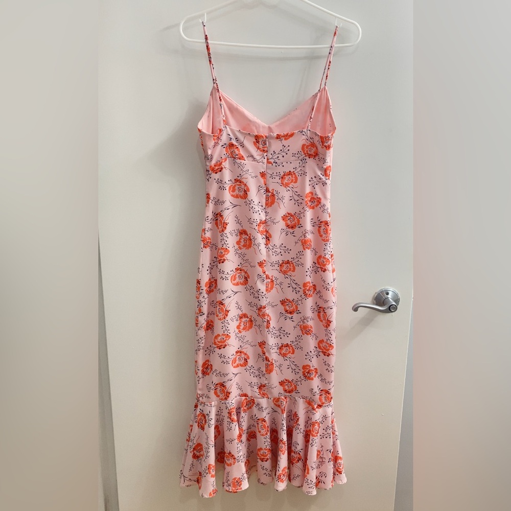 Likely Veosa Floral Midi Dress Rose Size 0 Pink Spaghetti Strap V-Neck - Picture 4 of 13